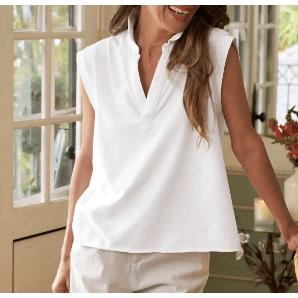 Frank & Eileen Sleeveless Collared Top Olivia White Size XL Preppy New